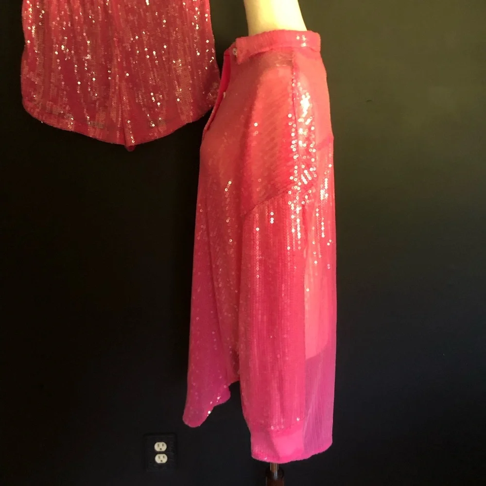 Victoria’s Secret Swim Sequin Forever Pink Boyfriend Shirt Dress and Shorts Set